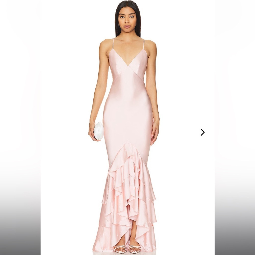 Lovers and + Friends CLEO GOWN light pink high low ruffle